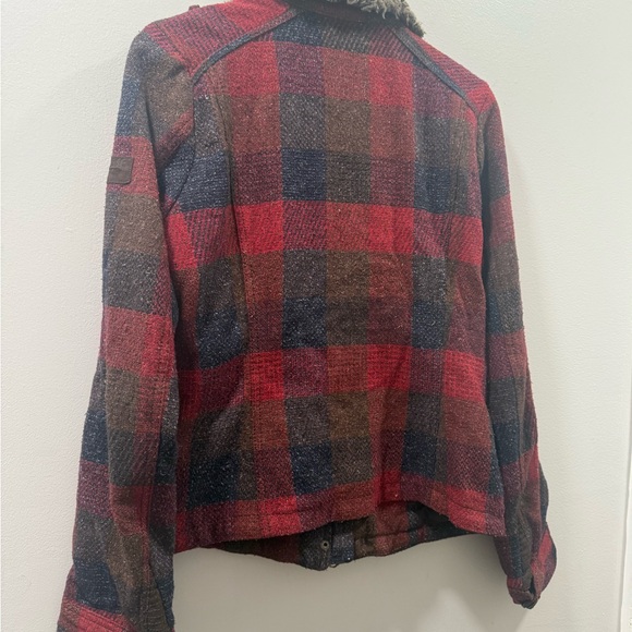 Vintage Y2K Abercrombie Women's Plaid Utility Jacket Red fur L - Picture 4 of 7